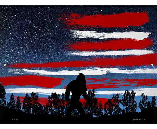 Bigfoot American Flag Novelty Metal Parking Sign