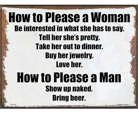 How to Please a Woman Novelty Metal Parking Sign