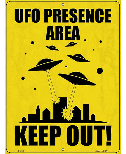 UFO Presence Area Keep Out Novelty Metal Parking Sign