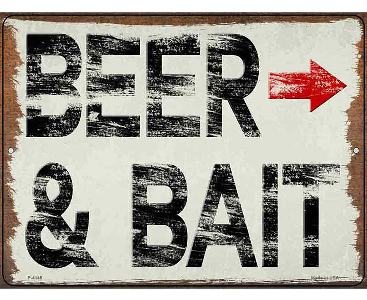 Beer and Bait Right Novelty Metal Parking Sign
