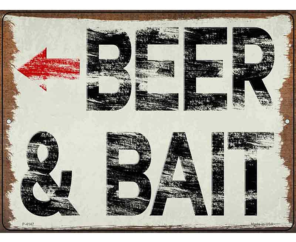 Beer and Bait Left Novelty Metal Parking Sign