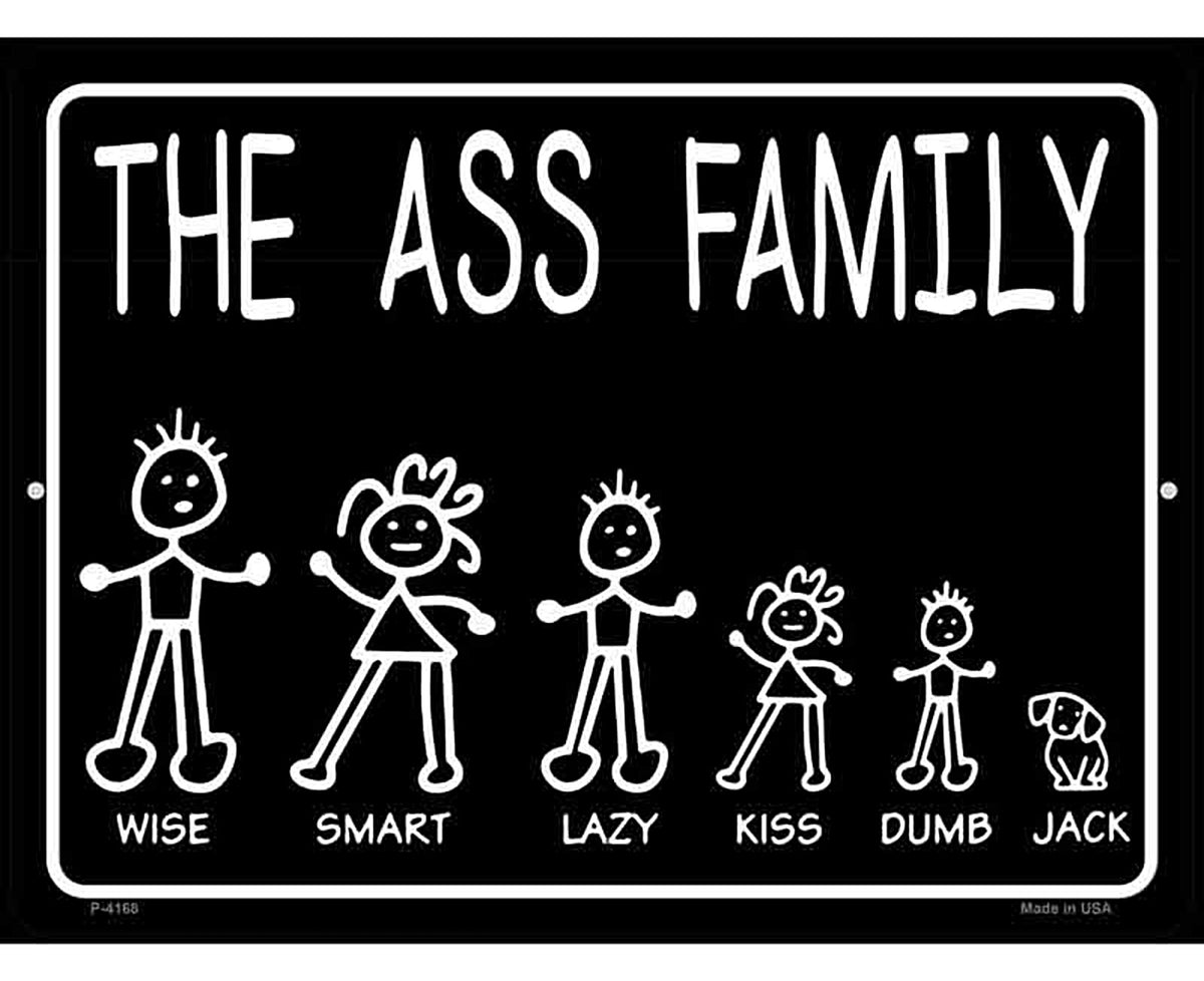 Ass Family Stick Figure Novelty Metal Parking Sign