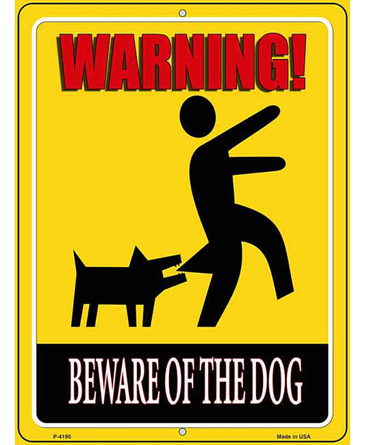 Beware of Dog Yellow Novelty Metal Parking Sign