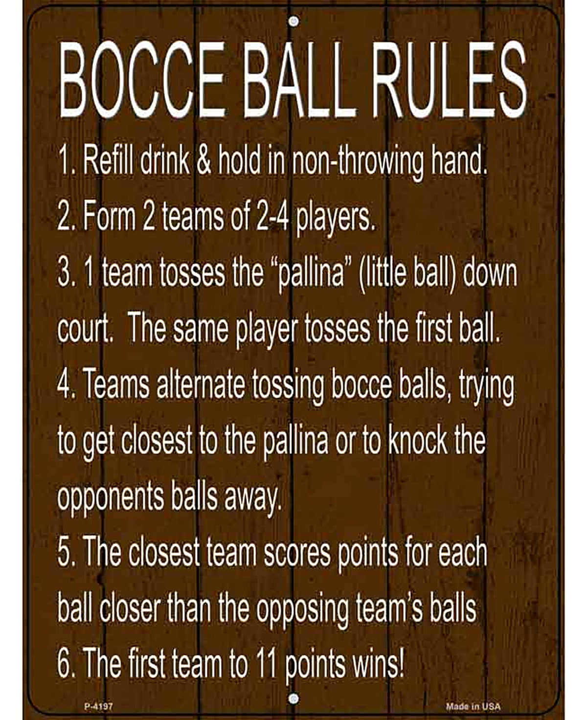 Bocce Ball 6 Rules Novelty Metal Parking Sign