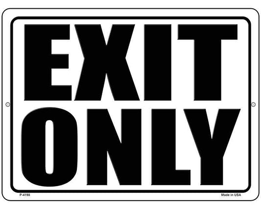 Exit Only White Novelty Metal Parking Sign