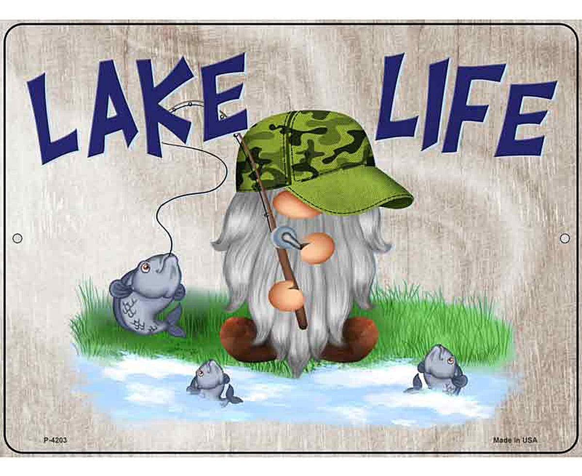 Lake Life Camo Gnome Novelty Metal Parking Sign
