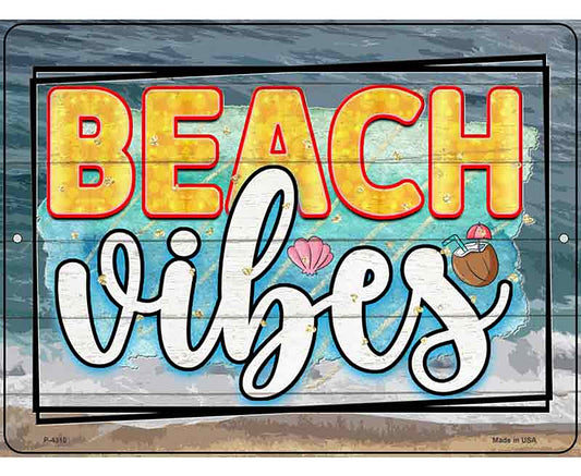 Beach Vibes Waves Novelty Metal Parking Sign