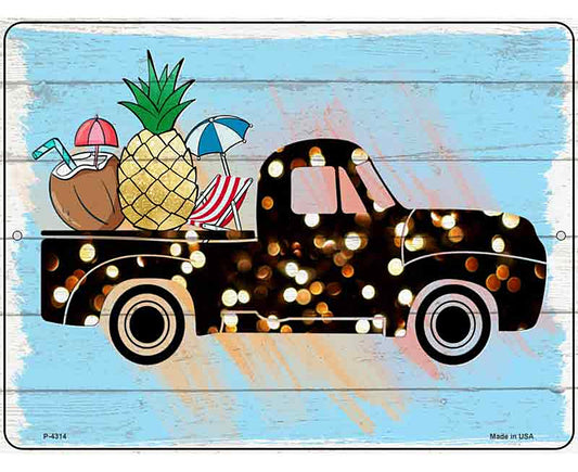 Truck With Coconut And Pineapple Novelty Metal Parking Sign