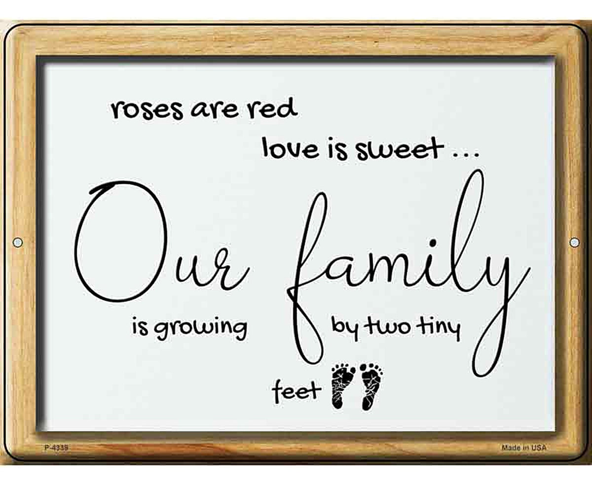 Family Is Growing By Two Tiny Feet Novelty Metal Parking Sign