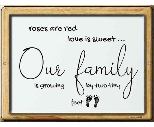 Family Is Growing By Two Tiny Feet Novelty Metal Parking Sign