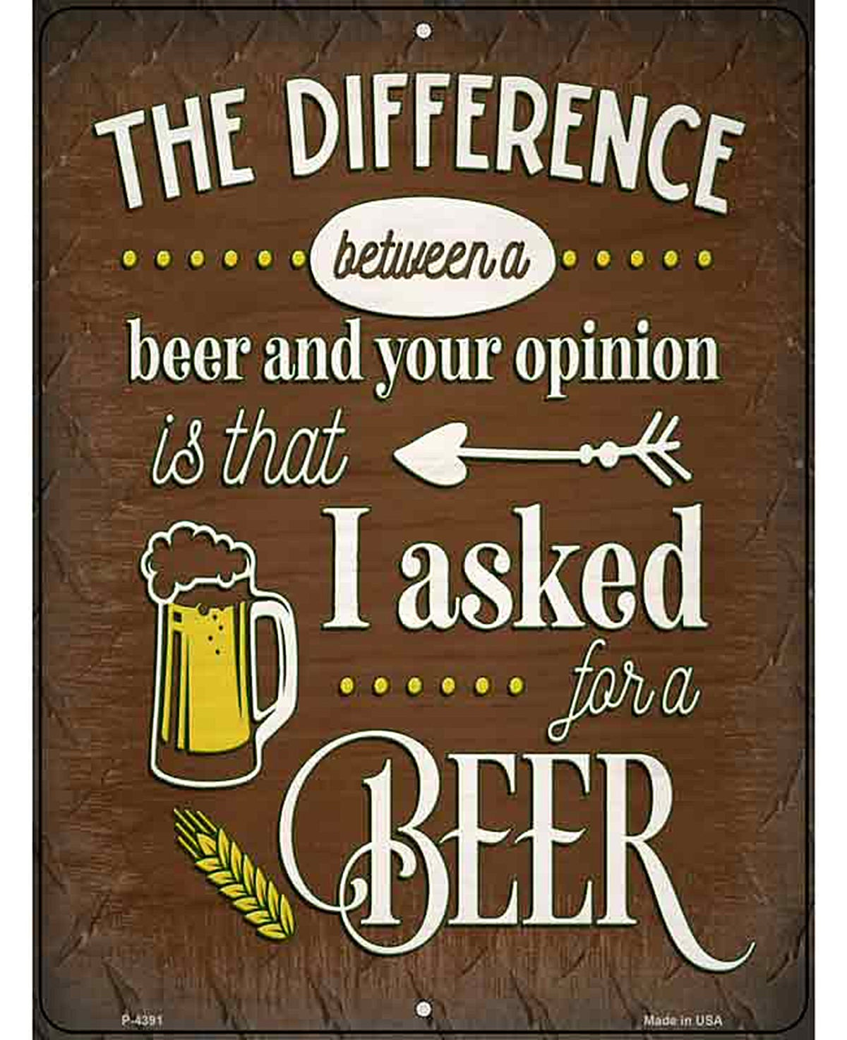 Difference Between Beer And Your Opinion Novelty Metal Parking Sign