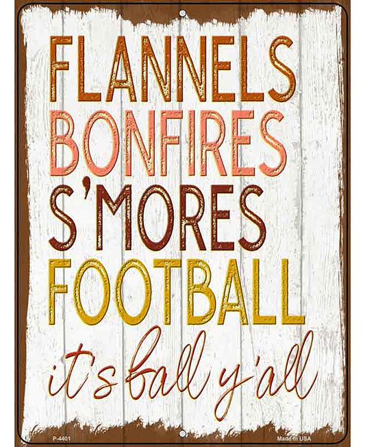 Flannels Bonfires Smores Novelty Metal Parking Sign