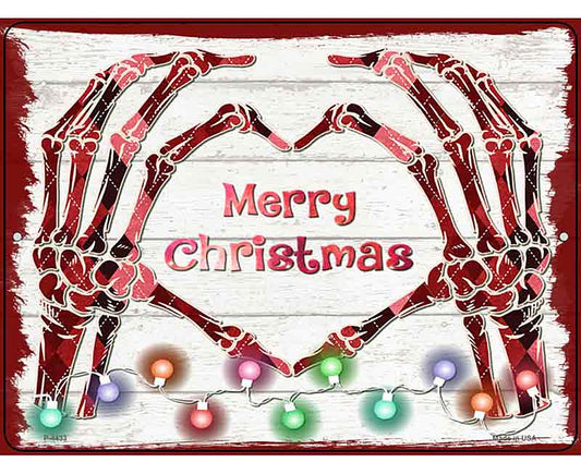 Merry Christmas Skeleton Hands Novelty Metal Parking Sign