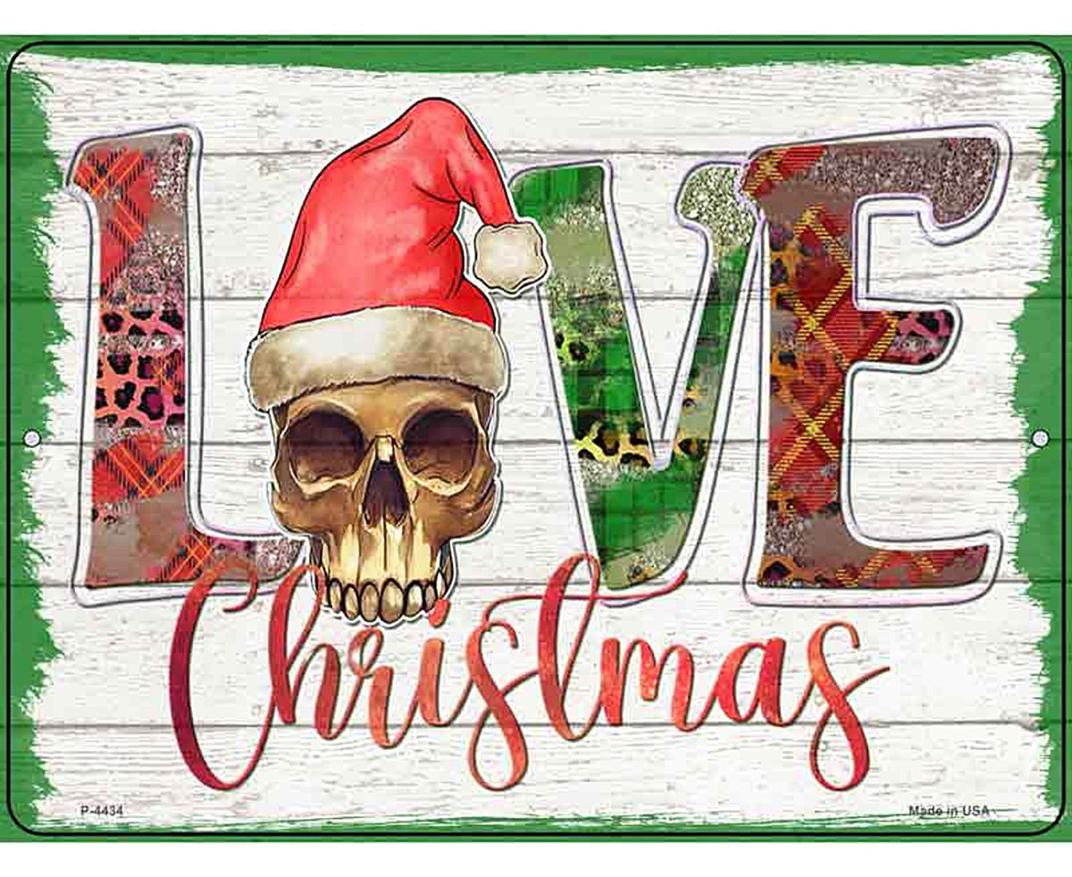 Love Christmas Skull Novelty Metal Parking Sign