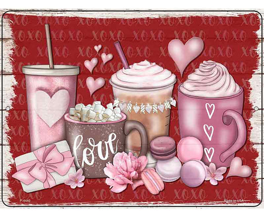 Love Coffee Hearts Novelty Metal Parking Sign
