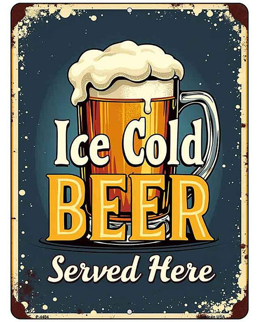 Ice Cold Beer Served Here Metal Novelty Parking Sign P-4454