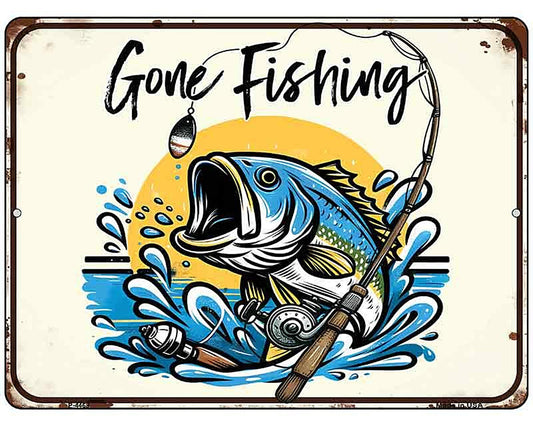 Gone Fishing Metal Novelty Parking Sign P-4468
