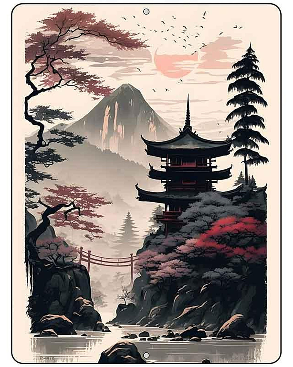 Japanese Pagoda Landscape Metal Novelty Parking Sign P-4478