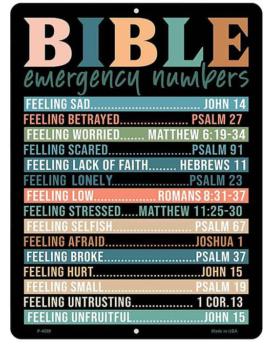 Bible Emergency Numbers Metal Novelty Parking Sign P-4599