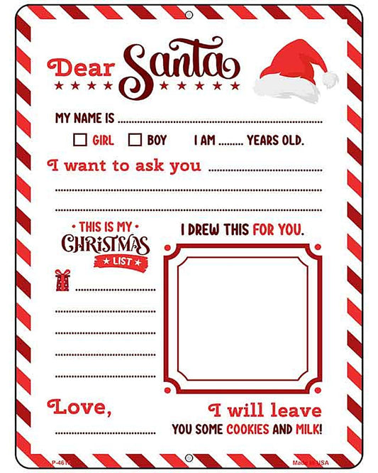 Dear Santa Metal Novelty Parking Sign P-4616