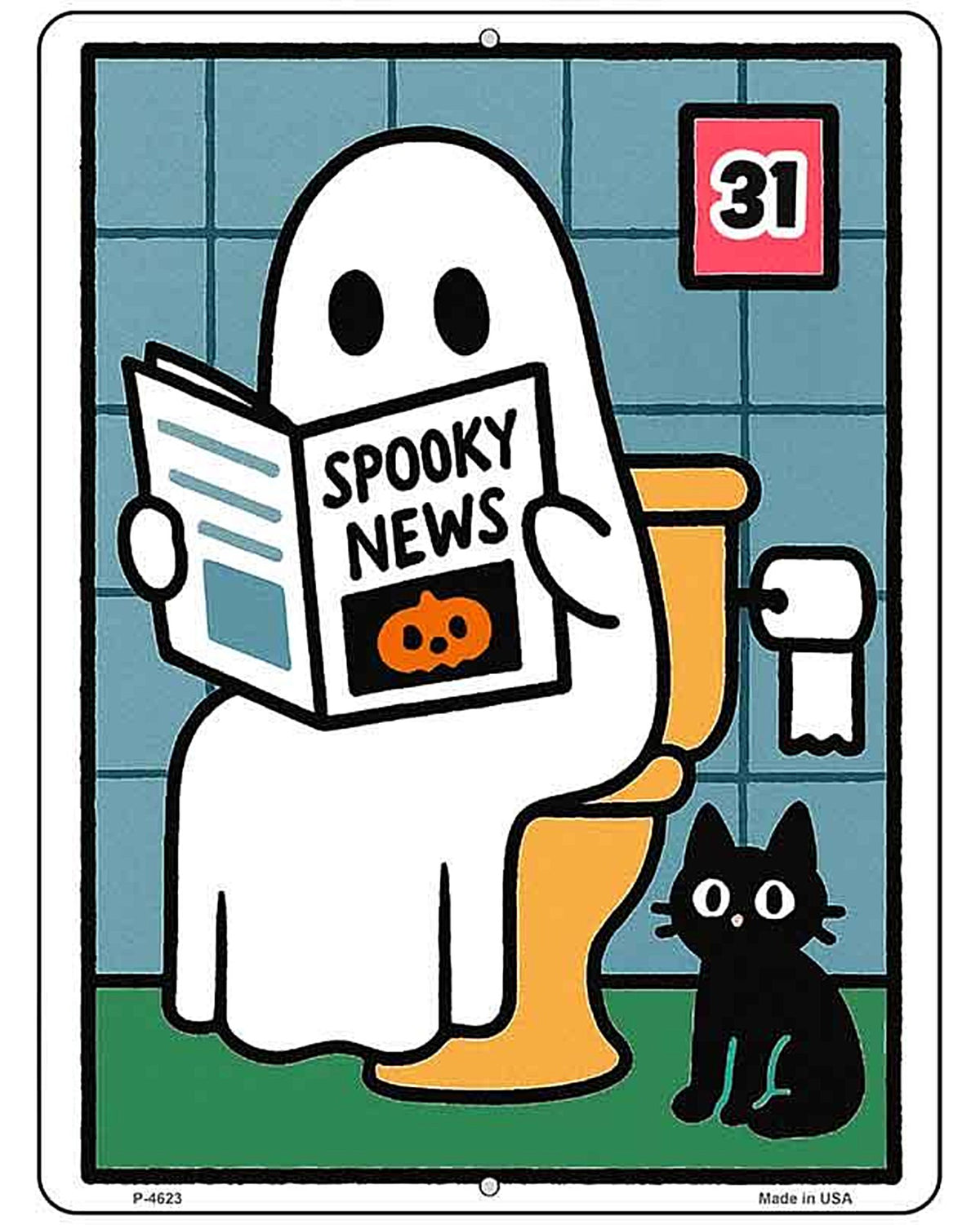 Ghost on Toilet Metal Novelty Parking Sign P-4623