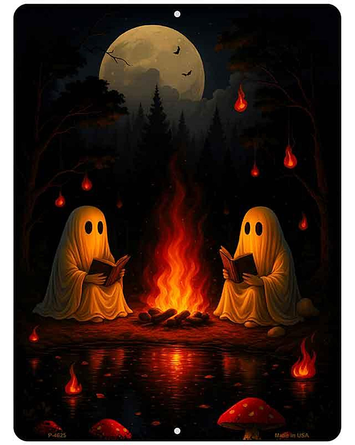 Two Ghosts Around Campfire Metal Novelty Parking Sign P-4625