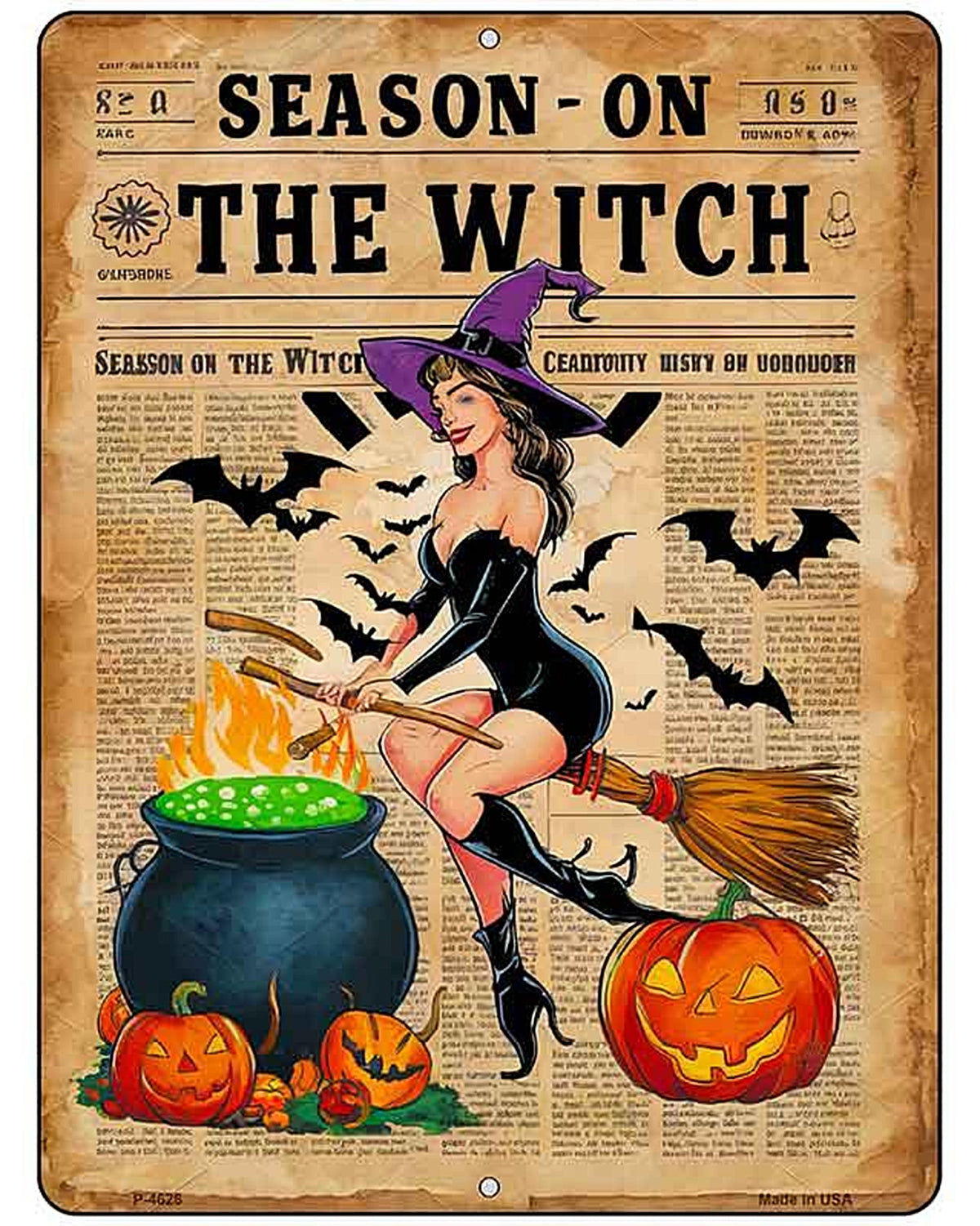 Season On The Witch Metal Novelty Parking Sign P-4626
