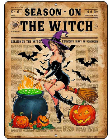Season On The Witch Metal Novelty Parking Sign P-4626