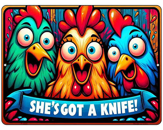 Shes Got A Knife Metal Novelty Parking Sign P-4636
