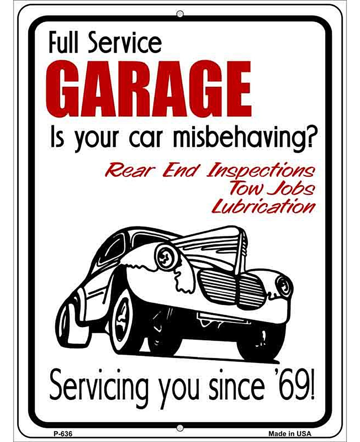 Full Service Garage Metal Novelty Parking Sign