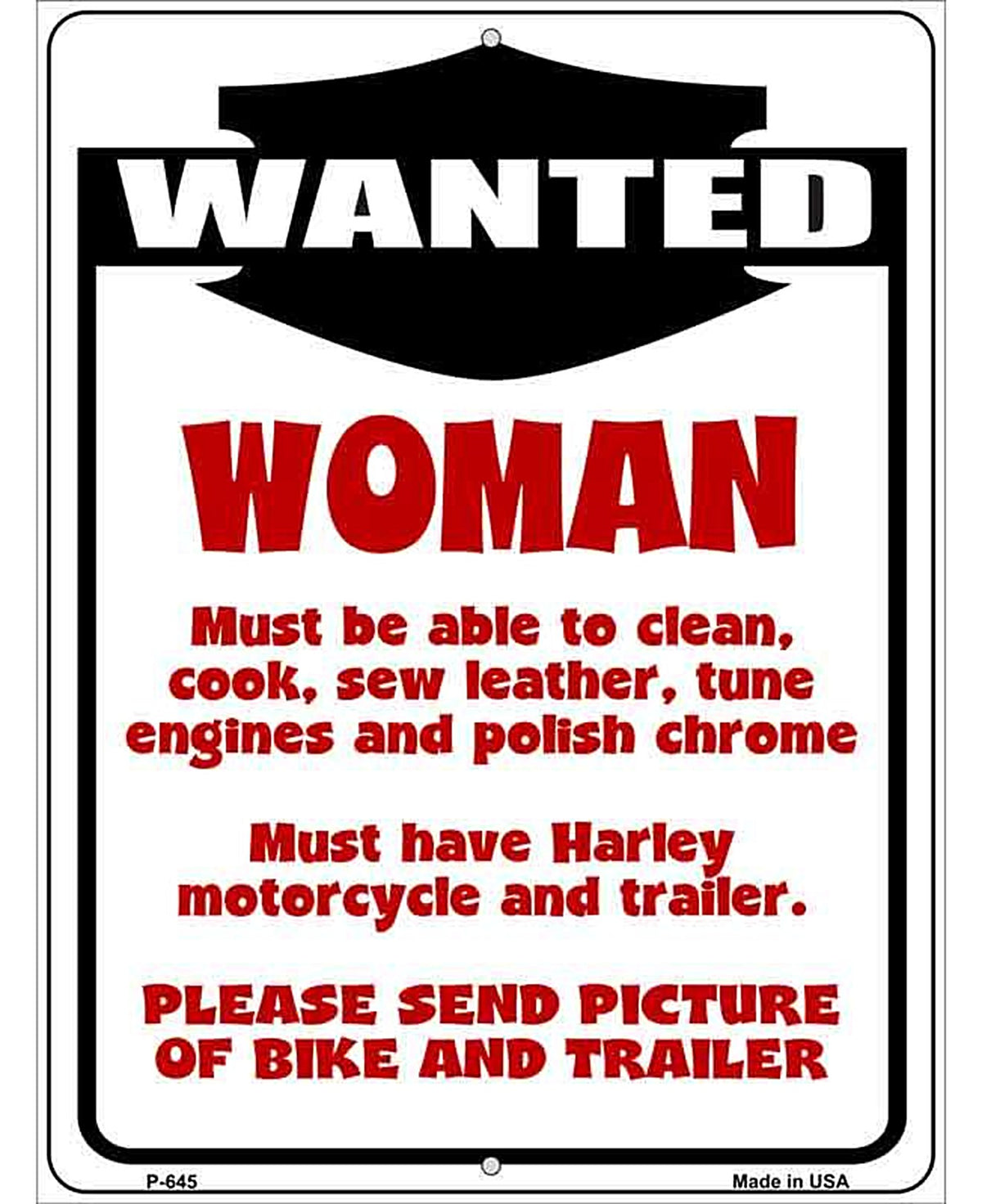 Woman Wanted Metal Novelty Parking Sign P-645