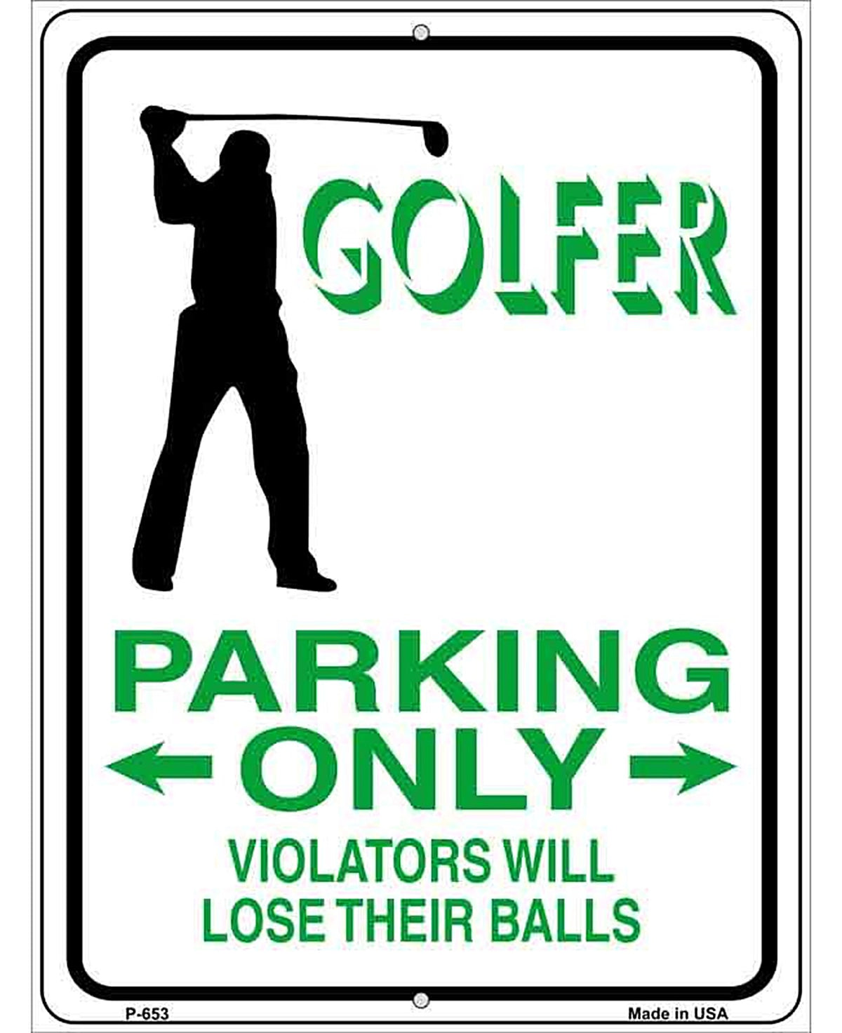 Golfer Parking Only Male Metal Novelty Parking Sign