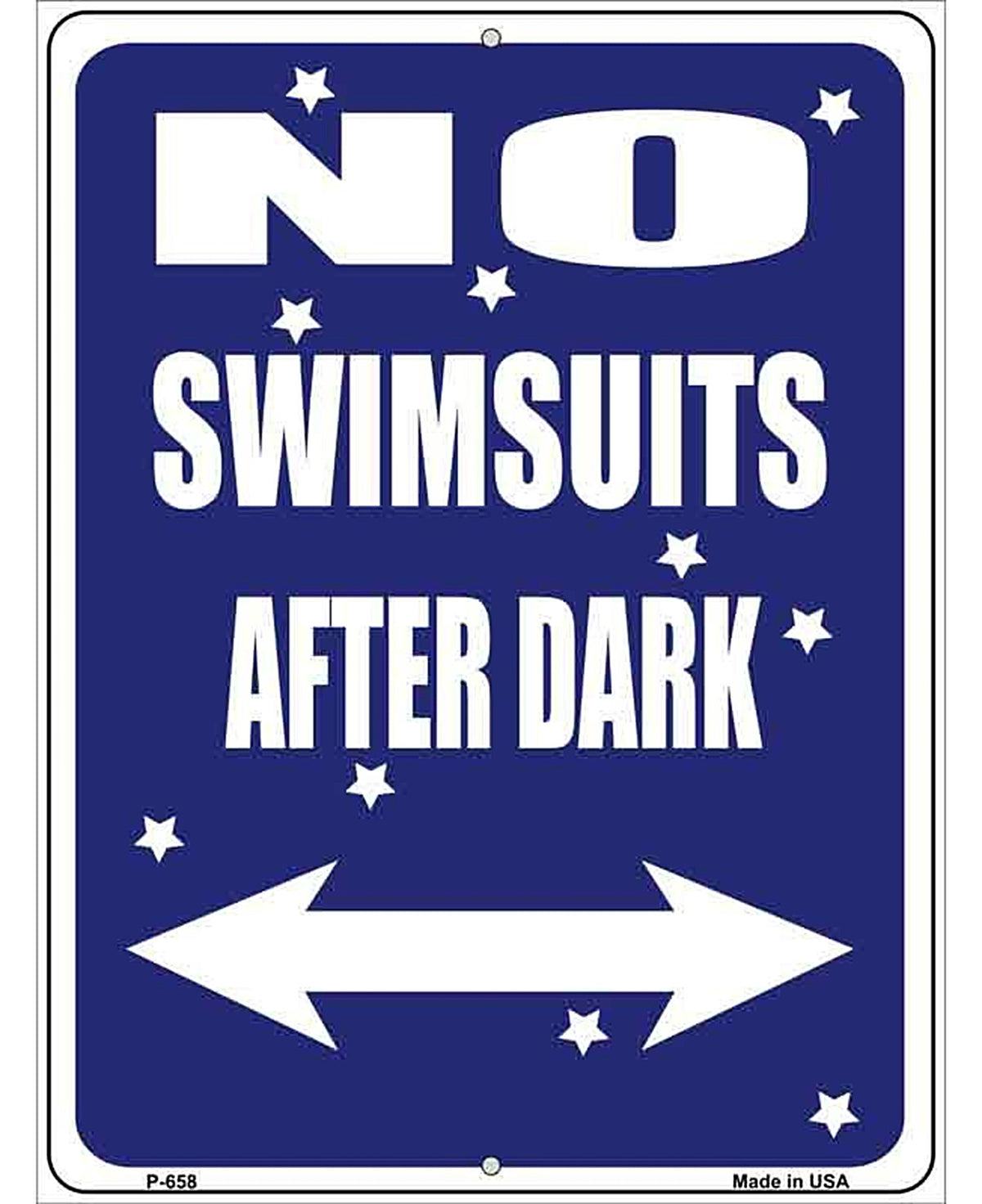 No Swimsuits After Dark Metal Novelty Parking Sign