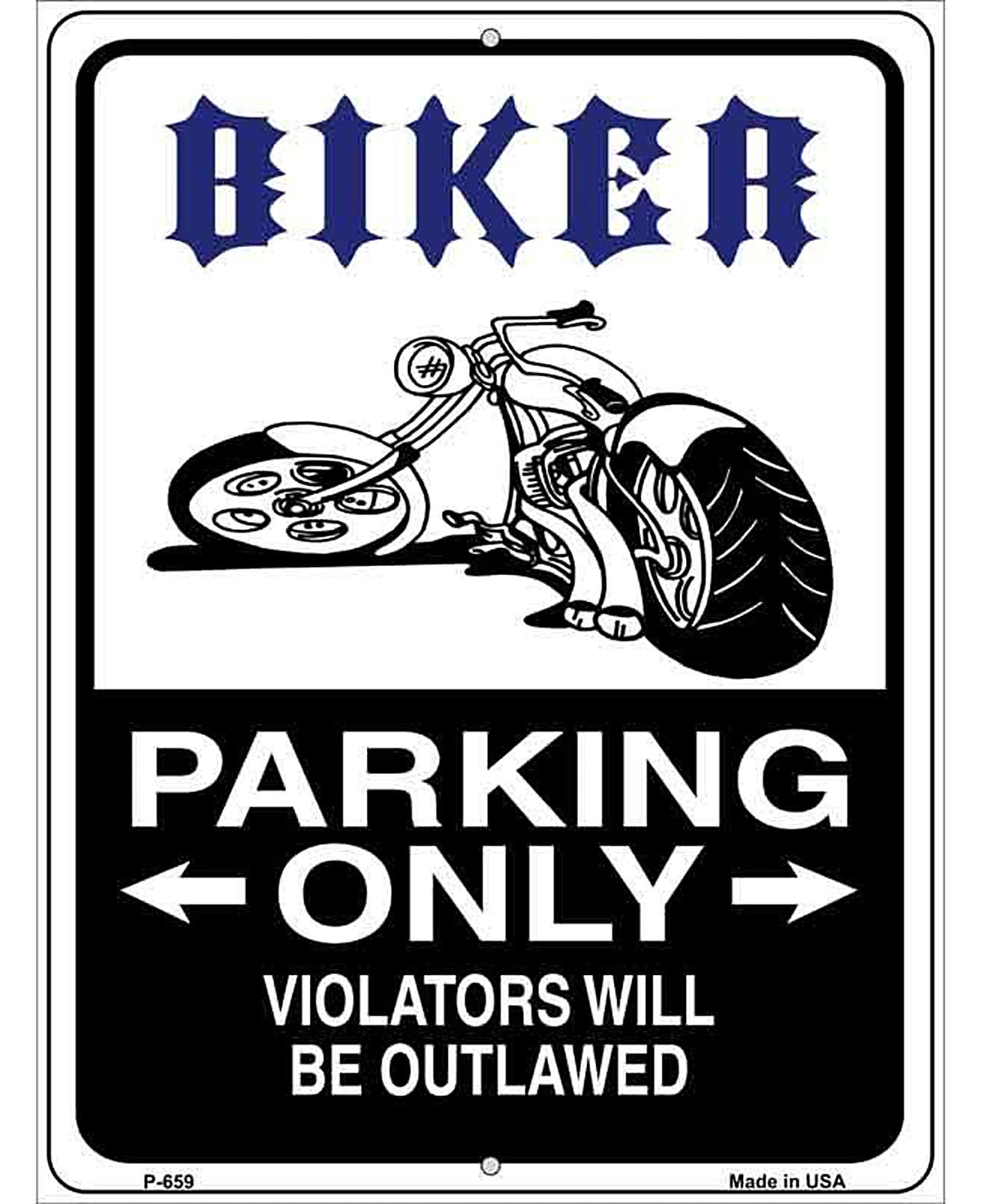 Biker Parking Only Outlawed Metal Novelty Parking Sign