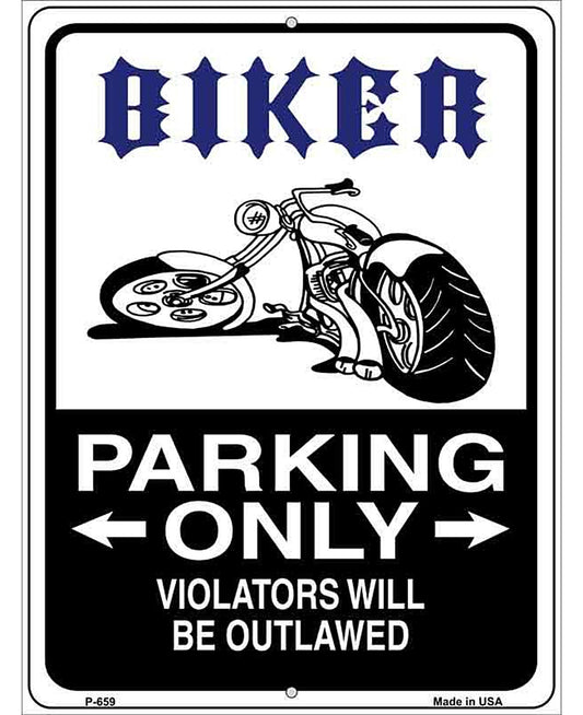 Biker Parking Only Outlawed Metal Novelty Parking Sign