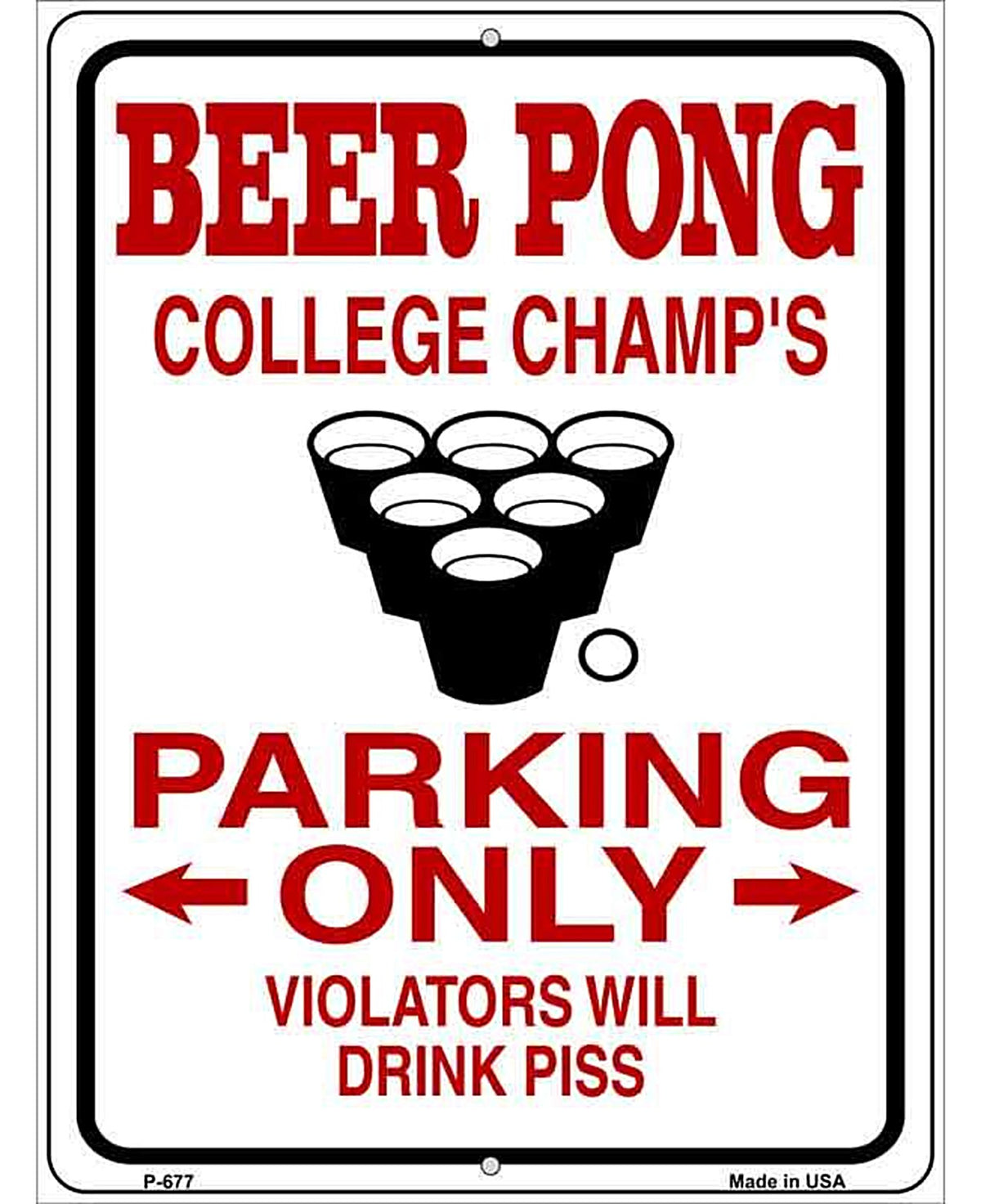 Beer Pong College Champs Metal Novelty Parking Sign