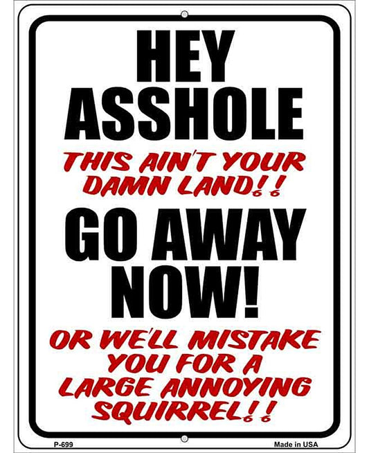 Hey Asshole Go Away Now Metal Novelty Parking Sign