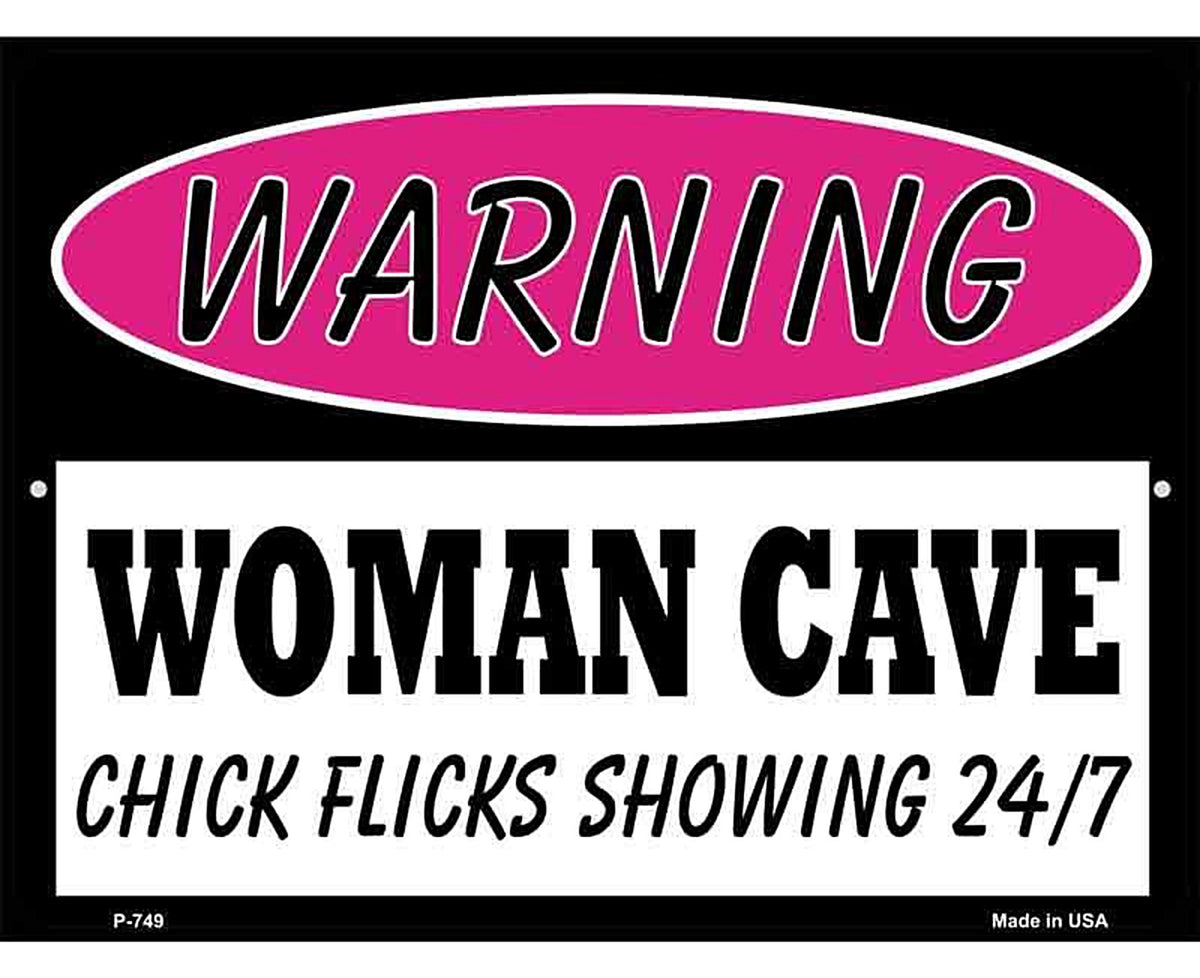 Woman Cave Chick Flicks Showing 24 7 Metal Novelty Parking Sign