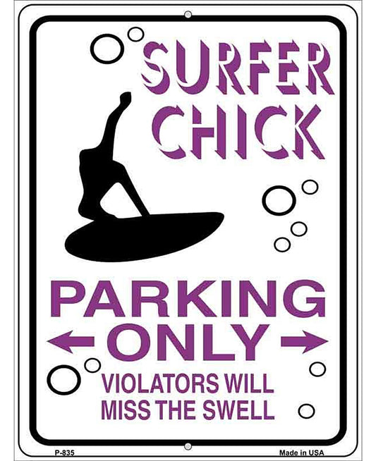 Surfer Chick Parking Only Metal Novelty Parking Sign