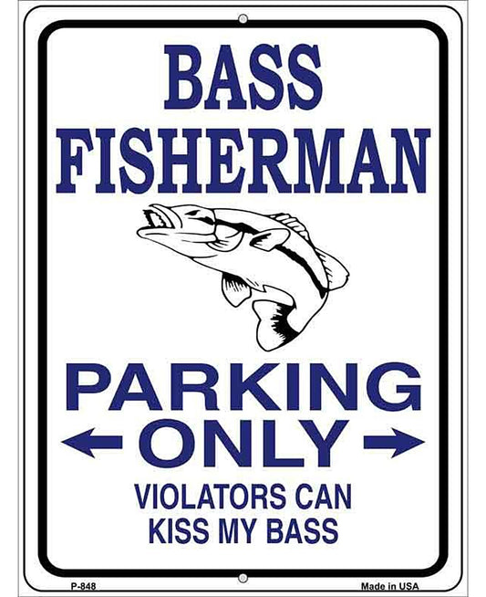 Bass Fisherman Parking Only Metal Novelty Parking Sign