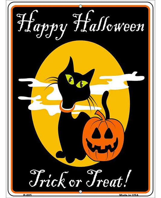 Happy Halloween Black Cat Metal Novelty Parking Sign