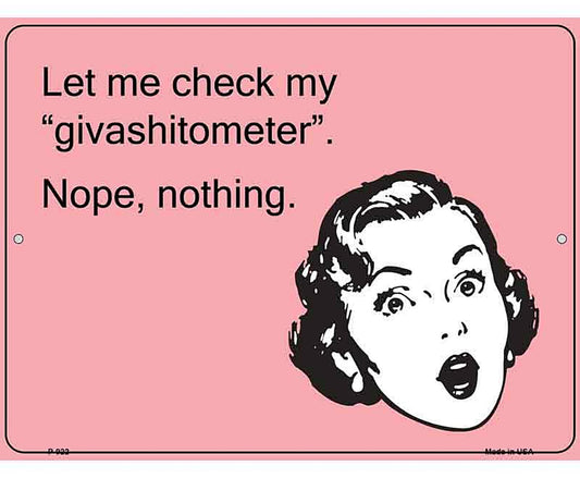 Let me check my givashitometer E-Card Metal Novelty Parking Sign