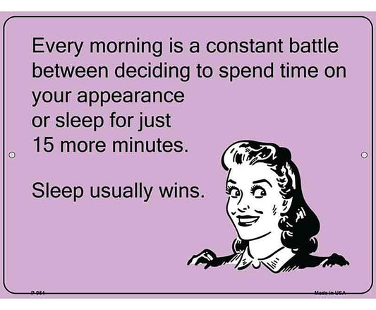Sleep Usually Wins E-Cards Metal Novelty Parking Sign