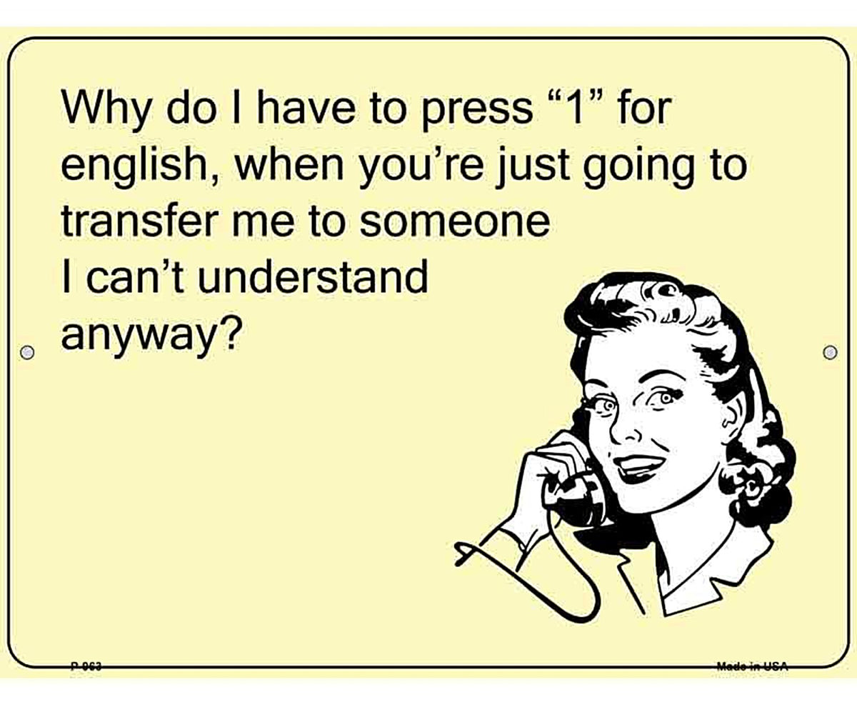 Press 1 For English E-Cards Metal Novelty Parking Sign