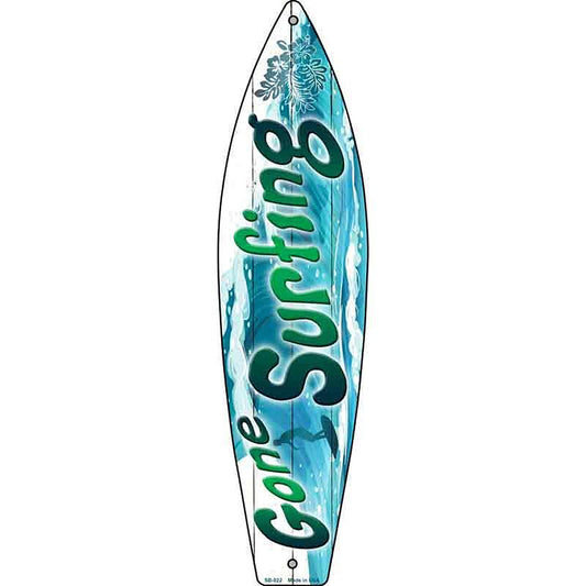 Gone Surfing Metal Surfboard Sign