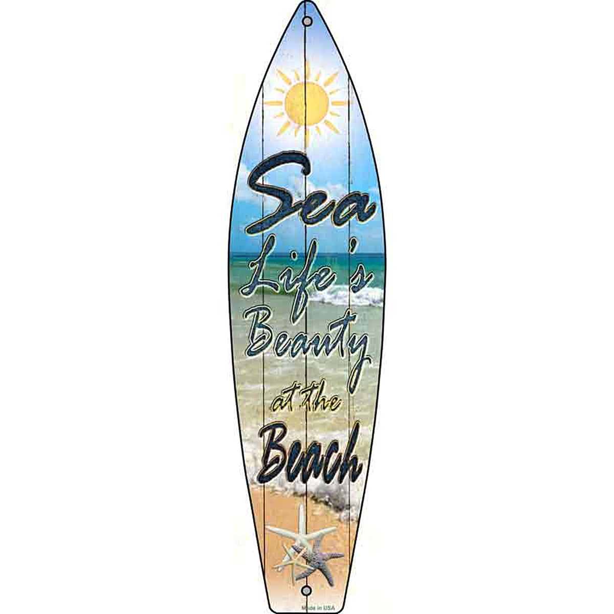 Sea Life Metal Surfboard Sign