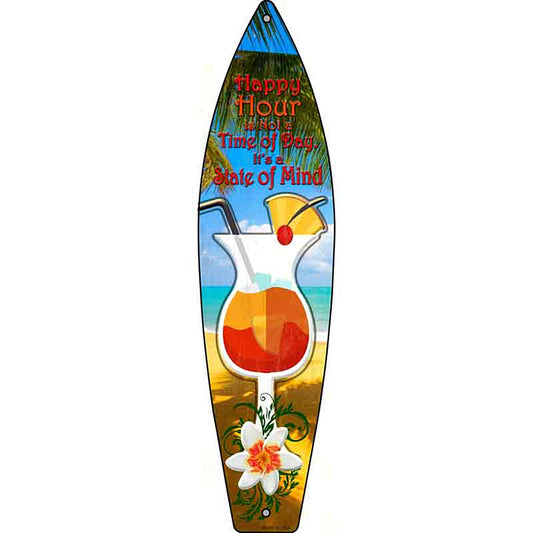 Happy Hour Metal Surfboard Sign