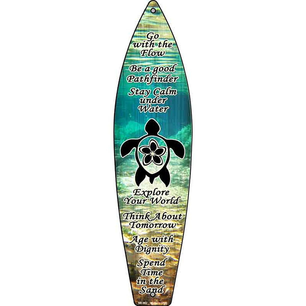 Sea Turtle Underwater Metal Surfboard Sign