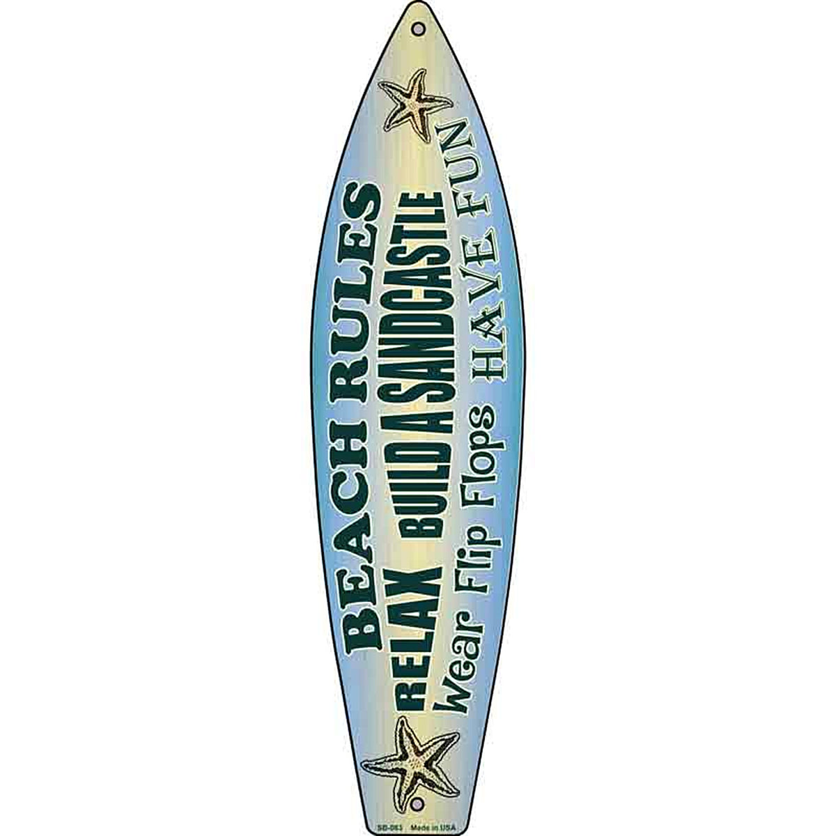 Beach Rules Metal Surfboard Sign