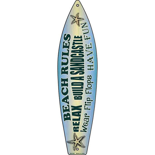 Beach Rules Metal Surfboard Sign